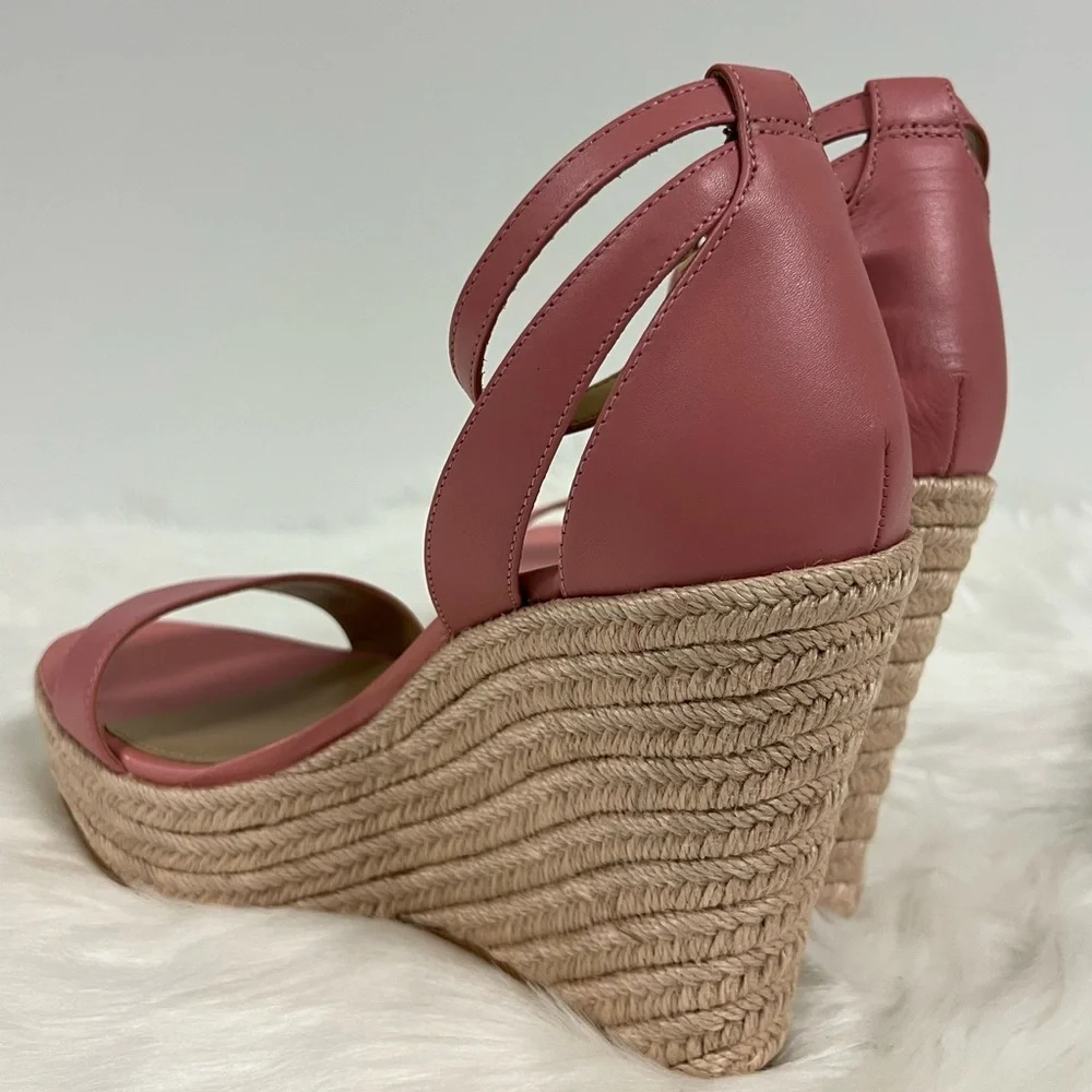 Michael Kors Kimberly Leather Platform Espadrille Wedges In Coral Size 10 NWOB